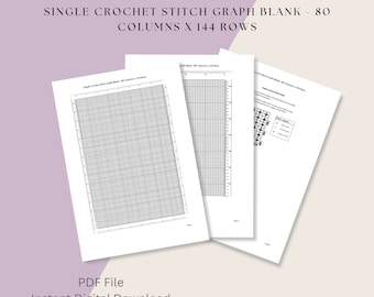 Single Crochet Stitch Graph Blank, 80 Columns x 144 Rows,  Digital Download, PDF File