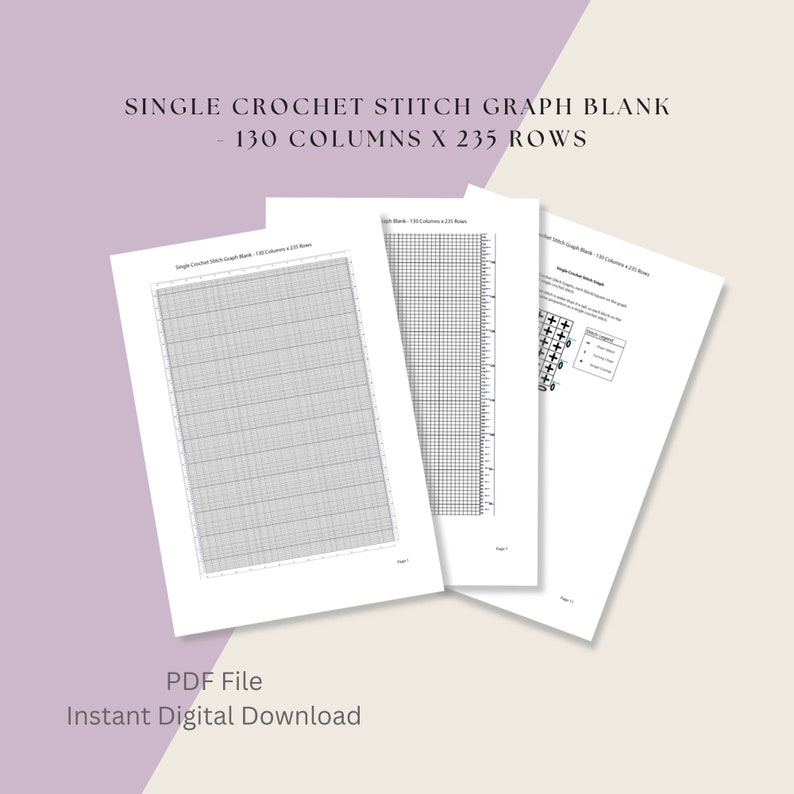 Single Crochet Stitch Graph Blank, 130 Columns x 235 Rows, Digital Download, PDF File