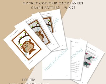 Monkey Cot/Crib C2C Blanket Graph Pattern - 51 x 77, Digital Download, PDF File