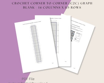 Crochet Corner To Corner, C2C, Graph Blank, 14 Columns x 115 Rows,  Digital Download, PDF File