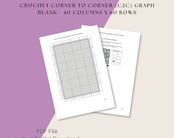 Crochet Corner To Corner, C2C, Graph Blank, 40 Columns x 60 Rows,  Digital Download, PDF File