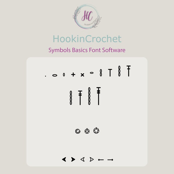 HookinCrochet Symbols Basics Font Software, Windows, Mac, Crochet Font, Crochet Symbols, Crochet Chart Pattern, Create Crochet Charts