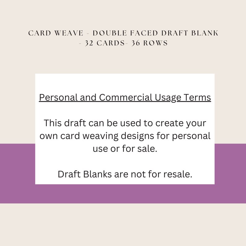 Card Weave Double Faced Draft Blank, 32 Cards 36 Rows, Weaving Draft, Digital Download, PDF File