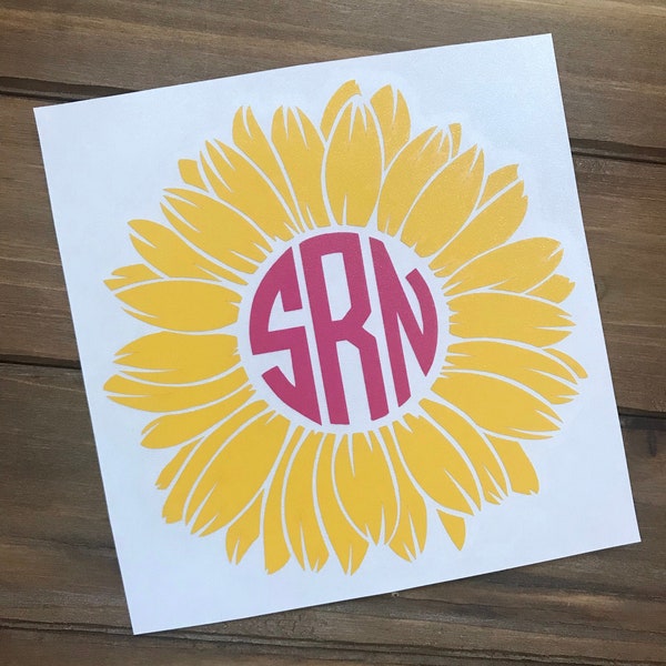 Sunflower Monogram Decal - Monogram Decal - Sunflower - Circle Monogram - Glitter Decal - Personalized Decal - Car Decal - Tumbler Decal