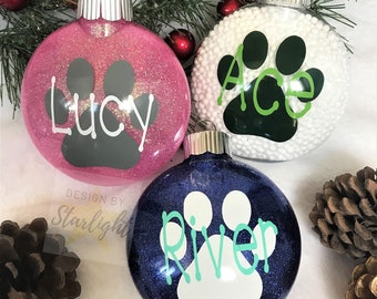 Paw Print Ornament - Glitter Ornament - Dog Ornament - Cat Ornament - Pet Ornament - Personalized Ornament - Plastic Ornament