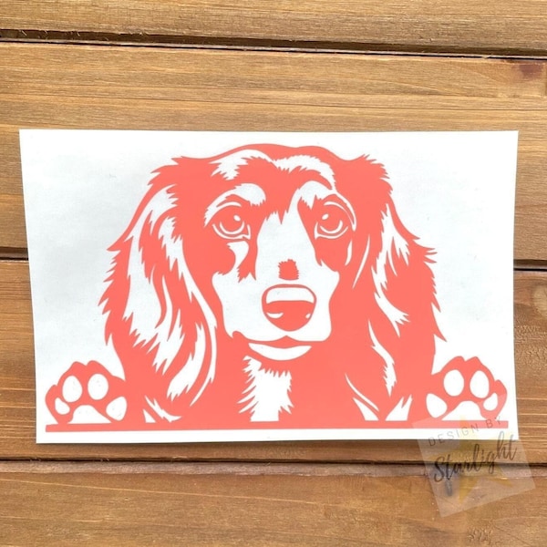 Long Hair Dachshund Decal - Peeking Dachshund Decal - Dachshund Long Hair - Doxie Decal - Weiner Dog Decal - Dog Decal - Dog Sticker
