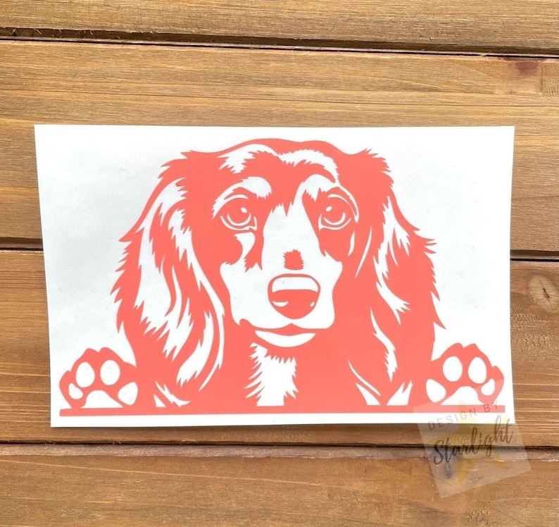 Long Hair Dachshund Decal - Peeking Dachshund Decal - Dachshund Long Hair - Doxie Decal - Weiner Dog Decal - Dog Decal - Dog Sticker 画像 1