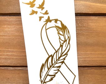 Feather Cancer Ribbon - Childhood Cancer - Gold Ribbon - Awareness Decal - Cancer Awareness - Vinyl Sticker