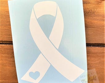 Cancer Ribbon - Lung Cancer - White Ribbon - Awareness Decal - Cancer Awareness - Vinyl Sticker