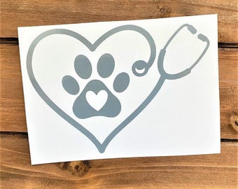 Veterinarian Decal - Stethoscope With Paw Print - Vet Tech Decal - Animal Doctor Decal
