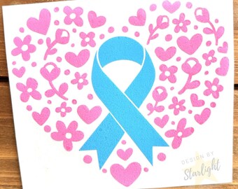 Floral Heart Cancer Ribbon - Child Loss - Pregnancy Loss - Infant Loss - Stillbirth - Miscarriage - SIDS - Awareness Decal - Vinyl Sticker