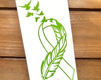 Feather Cancer Ribbon - Lymphoma - Lyme Disease - Lime Ribbon - Awareness Decal - Cancer Awareness - Vinyl Sticker