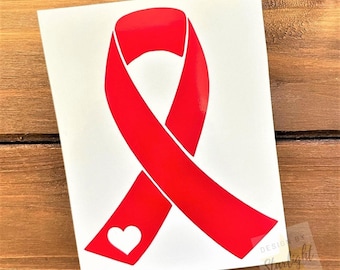 Heart Disease Awareness Ribbon - Cardiovascular - Heart Health - Red Ribbon - Awareness Decal - Cancer Awareness - Vinyl Sticker