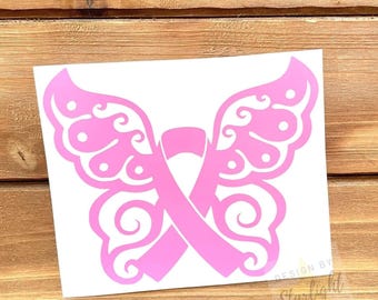 Butterfly Cancer Ribbon - Breast Cancer - Women's Health - Survivor - Pink Ribbon - Awareness Decal - Cancer Awareness - Vinyl Sticker