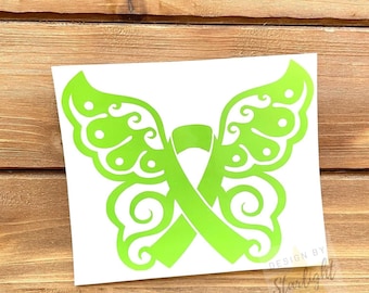 Butterfly Cancer Ribbon - Lymphoma - Lyme Disease - Lime Ribbon - Awareness Decal - Cancer Awareness - Vinyl Sticker