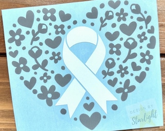 Floral Heart Cancer Ribbon - Lung Cancer - White Ribbon - Awareness Decal - Cancer Awareness - Vinyl Sticker
