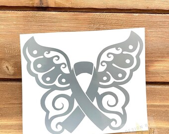 Butterfly Cancer Ribbon - Brain Cancer - Gray Ribbon - Awareness Decal - Cancer Awareness - Vinyl Sticker