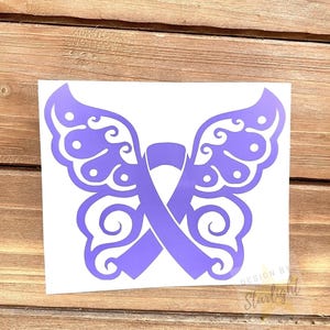 Butterfly Cancer Ribbon - All Cancer - Lavender Ribbon - Awareness Decal - Cancer Awareness - Vinyl Sticker