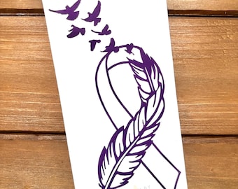 Feather Cancer Ribbon - Pancreatic Cancer - Lupus - Purple Ribbon - Awareness Decal - Cancer Awareness - Vinyl Sticker