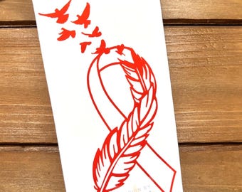 Feather Cancer Ribbon - Leukemia - Kidney Cancer - Orange Ribbon - Awareness Decal - Cancer Awareness - Vinyl Sticker
