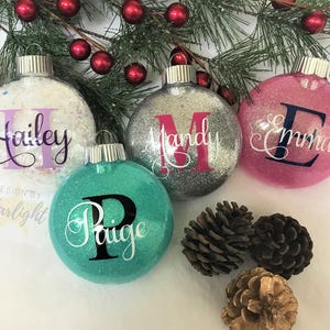 Name with Initial Ornament - Name and Initial - Glitter Ornament - Custom Ornament - Personalized Ornament - Plastic Ornament