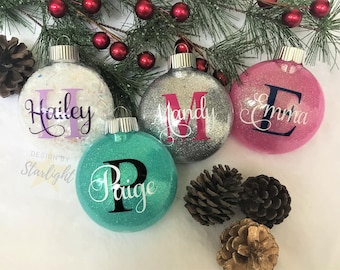Name with Initial Ornament - Name and Initial - Glitter Ornament - Custom Ornament - Personalized Ornament - Plastic Ornament