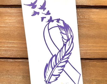Feather Cancer Ribbon - All Cancer - Lavender Ribbon - Awareness Decal - Cancer Awareness - Vinyl Sticker