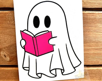 Ghost With Book Decal - Ghost Decal - Book Decal - Ghost