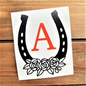 Initial Horseshoe Decal - Floral Horseshoe Decal - Horseshoe With Initial - Cowgirl - Cowboy - Glitter Decal - Car Decal - Computer Decal