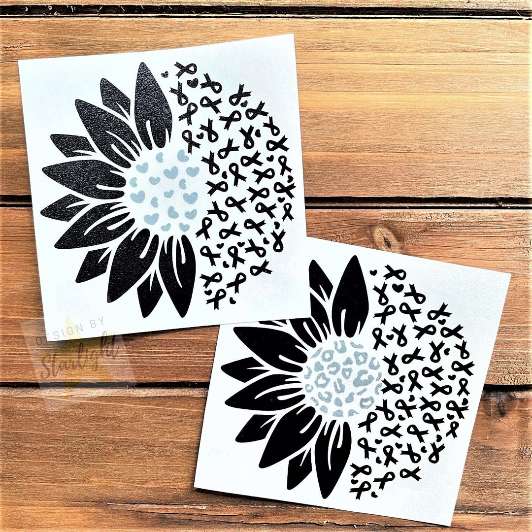 Sunflower Cancer Ribbon Melanoma Skin Cancer Black Ribbon Decal