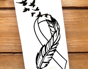 Feather Cancer Ribbon - Melanoma - Skin Cancer - Black Ribbon Decal - Awareness Decal - Cancer Awareness - Vinyl Sticker