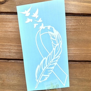 Feather Cancer Ribbon - Lung Cancer - White Ribbon - Awareness Decal - Cancer Awareness - Vinyl Sticker