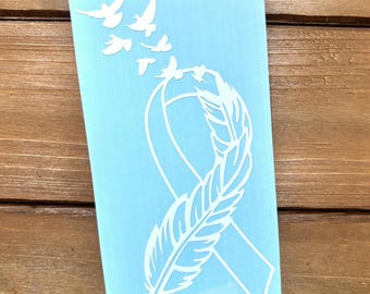 Feather Cancer Ribbon - Lung Cancer - White Ribbon - Awareness Decal - Cancer Awareness - Vinyl Sticker