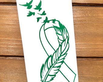 Cancer Ribbon - Kidney Cancer - Liver Cancer - Gallbladder Cancer - Green Ribbon - Awareness Decal - Cancer Awareness - Vinyl Sticker
