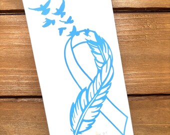 Feather Cancer Ribbon - Prostate Cancer - Light Blue Ribbon - Awareness Decal - Cancer Awareness - Vinyl Sticker