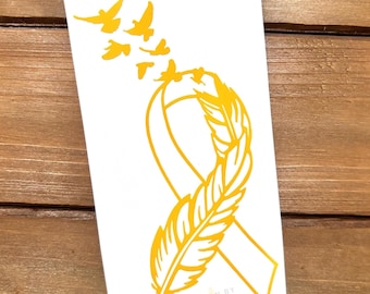 Feather Cancer Ribbon - Bone Cancer - Yellow Ribbon - Awareness Decal - Cancer Awareness - Vinyl Sticker