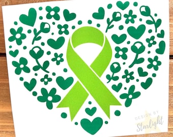 Floral Heart Cancer Ribbon - Lymphoma - Lyme Disease - Lime Ribbon - Awareness Decal - Cancer Awareness - Vinyl Sticker
