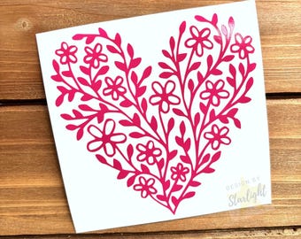 Vine Heart Decal - Floral Heart - Heart Sticker