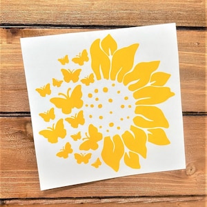 Sunflower With Butterflies Decal - Sunflower Sticker - Butterfly Sticker - Car Decal - Tumbler Decal