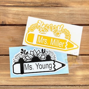 Teacher Pencil with Flowers Decal - Teacher Decal - Pencil Decal - Personalized Decal