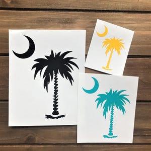 Palm Tree With Crescent Decal - Palm Decal - Crescent Moon - Beach Decal - Laptop Decal - Phone Decal - Car Decal - Tumbler Decal