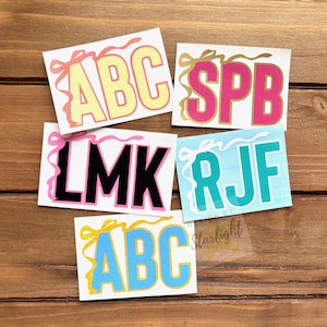 Monogram with Bow - Shadow Decal - Bow Monogram - Double Layer Decal - Two Color Decal - Layered Decal - Two Tone