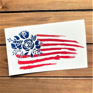 Flower Stars And Stripes Decal - Flag Decal - American Flag - Flag Sticker