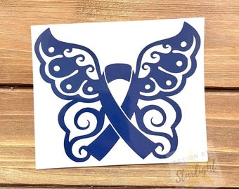 Butterfly Cancer Ribbon - Colorectal Cancer - Colon Cancer - Diabetes Awareness - Blue Ribbon - Awareness Decal - Cancer Awareness