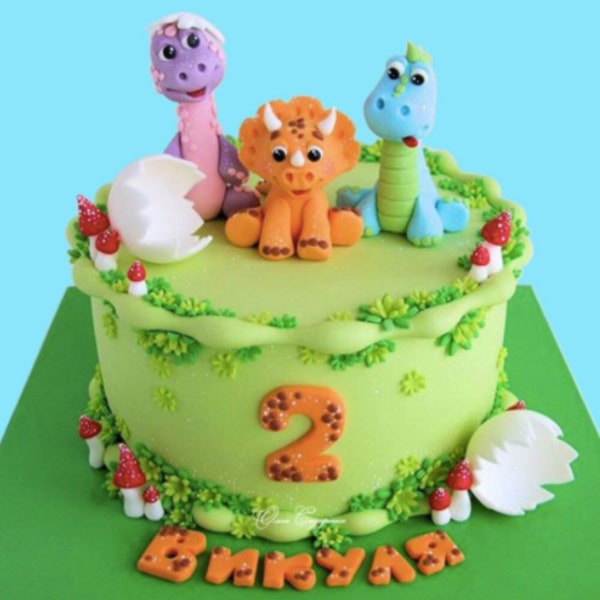 Adorables décorations de gâteau dinosaures faites main pour gâteau d'anniversaire pour enfants, concevez votre propre gâteau réutilisable et amusant