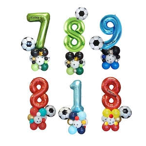 Personalised green blue 40inch number football balloon bouquet sculpture stand girls boys football sports birthday party decoration image 1