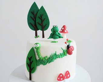 Handmade cute forrest garden Gruffalo frog, caterpillar, ladybird and mushroom cake toppers children birthday design reusable and fun