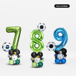 Personalised green blue 40inch number football balloon bouquet sculpture stand girls boys football sports birthday party decoration