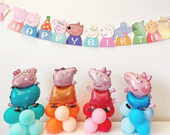 Peppa pig family friends small balloon bouquet table display birthday bunting garland, no helium girls children kids 1st birthday party