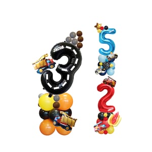 Personalised vehicle balloon diggers police car fire engine balloon sculpture stand for girls or boys birthday party decoration 1st